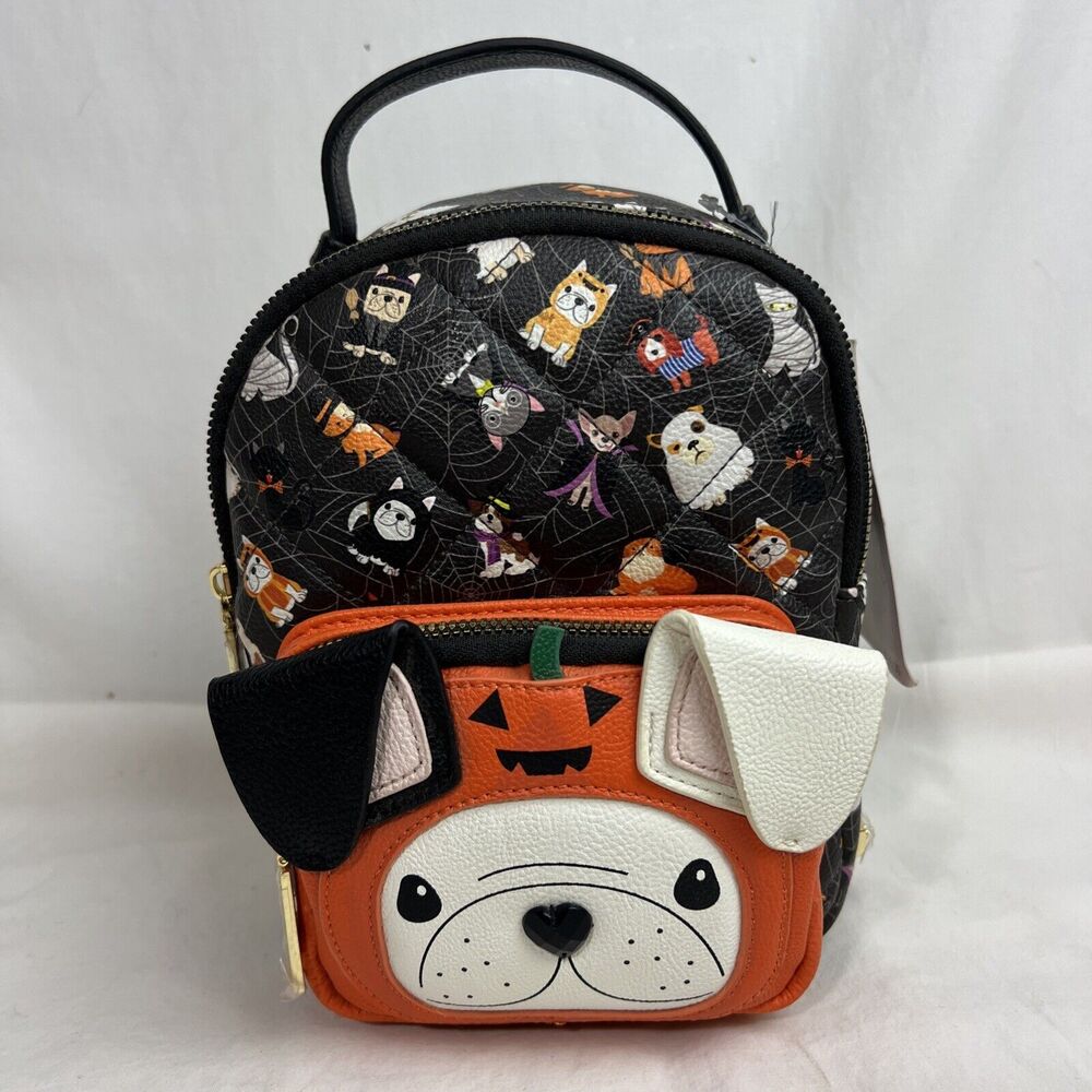 Betsy Johnson Halloween Pumpkin Mini Backpack French Bulldog New HTF Boston Dogs